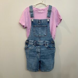 Crewcuts Girls Denim Shortalls With Cotton Crewneck Tee Shirt Lavender Size 8